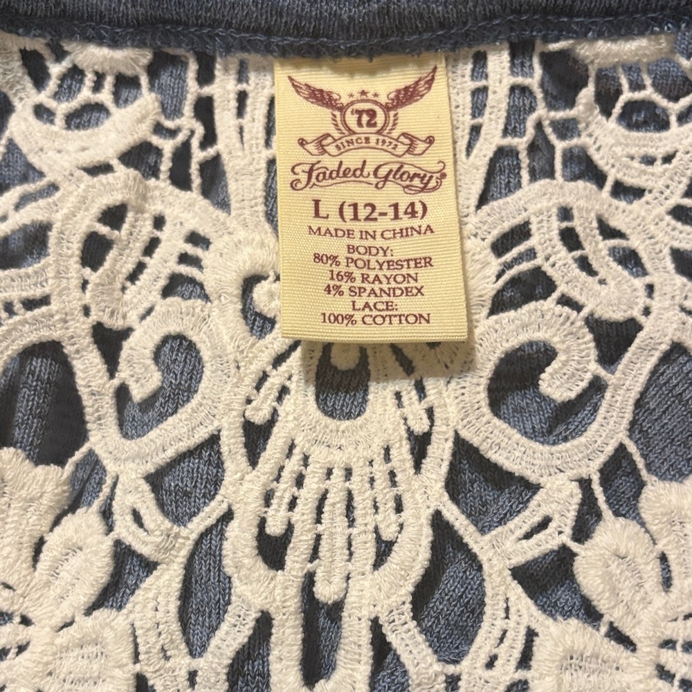 Faded Glory Heathered Blue Long-Sleeve Scoop Neck Top with Lace Back - Picture 6 of 7